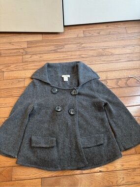 Kenar Charcoal Gray Double-Breasted Pea Coat